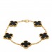 18K Yellow Gold Black Onyx 5 Motifs Vintage Alhambra Bracelet