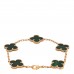 18K Yellow Gold Malachite 5 Motifs Vintage Alhambra Bracelet