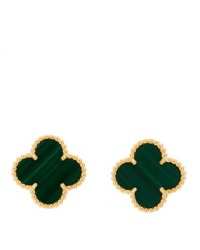 18K Yellow Gold Malachite Vintage Alhambra Earrings