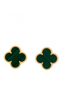 18K Yellow Gold Malachite Vintage Alhambra Earrings