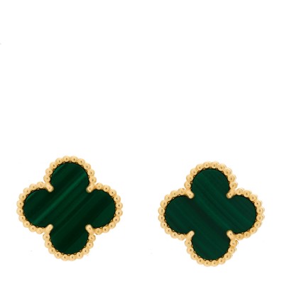 18K Yellow Gold Malachite Vintage Alhambra Earrings