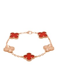 18K Rose Gold Carnelian 5 Motifs Guilloche Vintage Alhambra Bracelet
