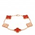 18K Rose Gold Carnelian 5 Motifs Guilloche Vintage Alhambra Bracelet