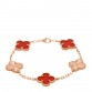 18K Rose Gold Carnelian 5 Motifs Guilloche Vintage Alhambra Bracelet