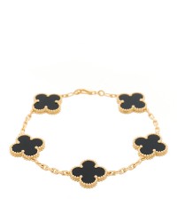 18K Yellow Gold Black Onyx 5 Motifs Vintage Alhambra Bracelet