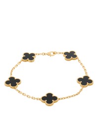 18K Yellow Gold Black Onyx 5 Motifs Vintage Alhambra Bracelet