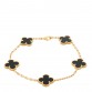 18K Yellow Gold Black Onyx 5 Motifs Vintage Alhambra Bracelet