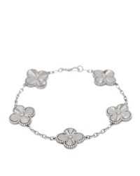 18K White Gold 5 Motifs Guilloche Vintage Alhambra Bracelet