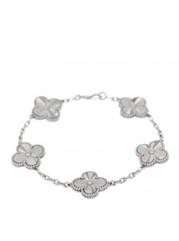 18K White Gold 5 Motifs Guilloche Vintage Alhambra Bracelet