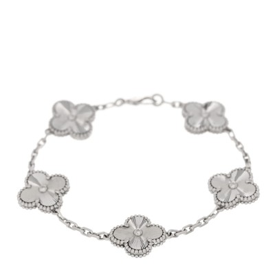 18K White Gold 5 Motifs Guilloche Vintage Alhambra Bracelet