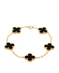 18K Yellow Gold Black Onyx 5 Motifs Vintage Alhambra Bracelet