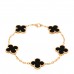 18K Yellow Gold Black Onyx 5 Motifs Vintage Alhambra Bracelet