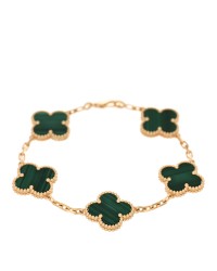 18K Yellow Gold Malachite 5 Motifs Vintage Alhambra Bracelet