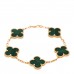 18K Yellow Gold Malachite 5 Motifs Vintage Alhambra Bracelet