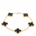 18K Yellow Gold Black Onyx 5 Motifs Vintage Alhambra Bracelet