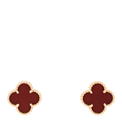 VAN CLEEF & ARPELS 18K Rose Gold Carnelian Sweet Alhambra Earrings