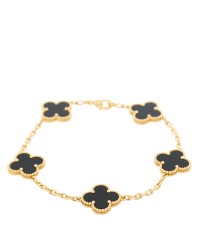 18K Yellow Gold Black Onyx 5 Motifs Vintage Alhambra Bracelet
