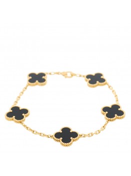 18K Yellow Gold Black Onyx 5 Motifs Vintage Alhambra Bracelet