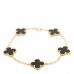 18K Yellow Gold Black Onyx 5 Motifs Vintage Alhambra Bracelet