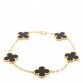 18K Yellow Gold Black Onyx 5 Motifs Vintage Alhambra Bracelet
