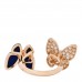 18K Yellow Gold Diamond Lapis Lazuli Two Butterfly Between The Finger Ring 55 7.25