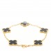 18K Yellow Gold Black Onyx 5 Motifs Vintage Alhambra Bracelet