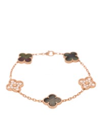 18K Rose Gold Diamond Gray Mother of Pearl 5 Motifs Vintage Alhambra Bracelet