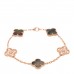 18K Rose Gold Diamond Gray Mother of Pearl 5 Motifs Vintage Alhambra Bracelet