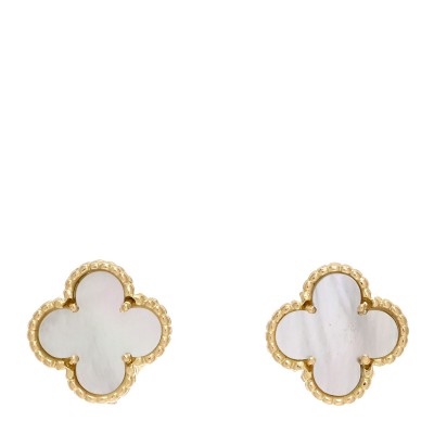 18K Yellow Gold Mother of Pearl Vintage Alhambra Earrings