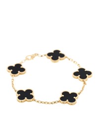 18K Yellow Gold Black Onyx 5 Motifs Vintage Alhambra Bracelet