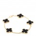 18K Yellow Gold Black Onyx 5 Motifs Vintage Alhambra Bracelet