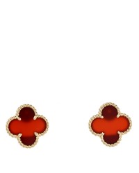 18K Yellow Gold Carnelian Vintage Alhambra Earrings