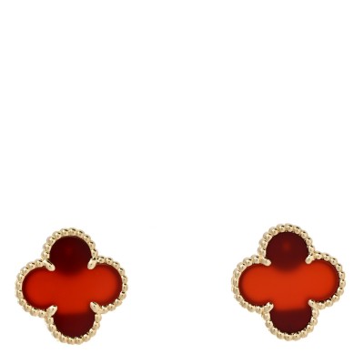 18K Yellow Gold Carnelian Vintage Alhambra Earrings