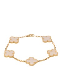 18K Yellow Gold Mother of Pearl 5 Motifs Vintage Alhambra Bracelet