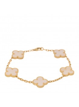 18K Yellow Gold Mother of Pearl 5 Motifs Vintage Alhambra Bracelet