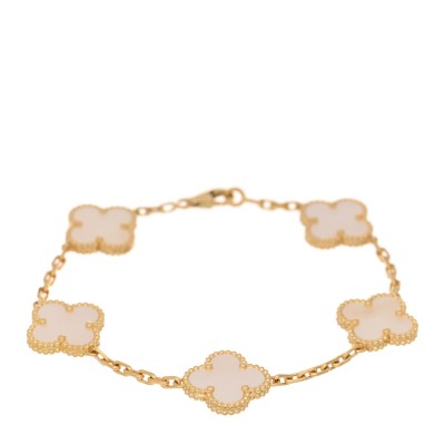 18K Yellow Gold Mother of Pearl 5 Motifs Vintage Alhambra Bracelet
