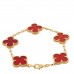 18K Yellow Gold Carnelian 5 Motifs Vintage Alhambra Bracelet