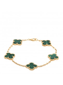 18K Yellow Gold Malachite 5 Motifs Vintage Alhambra Bracelet