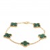 18K Yellow Gold Malachite 5 Motifs Vintage Alhambra Bracelet