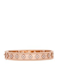 18K Rose Gold Diamond Perlee Clovers Bangle Bracelet L