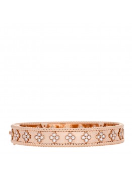 18K Rose Gold Diamond Perlee Clovers Bangle Bracelet L