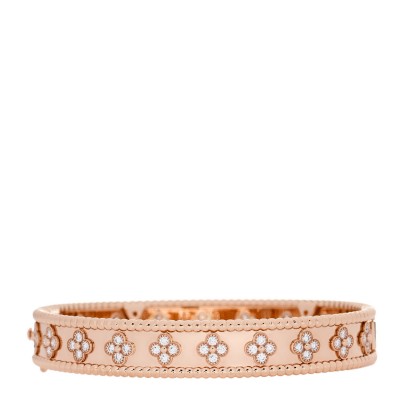 18K Rose Gold Diamond Perlee Clovers Bangle Bracelet L