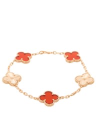 18K Rose Gold Carnelian 5 Motifs Guilloche Vintage Alhambra Bracelet