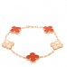 18K Rose Gold Carnelian 5 Motifs Guilloche Vintage Alhambra Bracelet