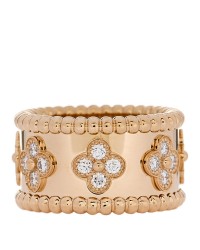 18K Yellow Gold Diamond Perlee Clovers Ring 47 4