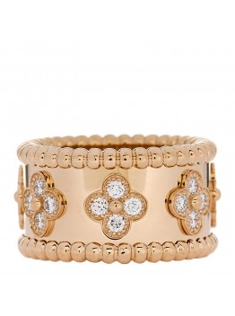 18K Yellow Gold Diamond Perlee Clovers Ring 47 4