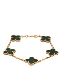 18K Yellow Gold Malachite 5 Motifs Vintage Alhambra Bracelet