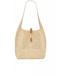 Y Hobo Raffia Bag in Crochet and Smooth Leather