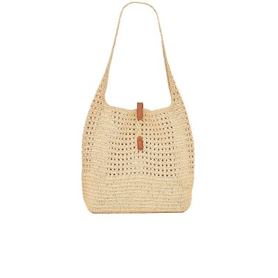 Y Hobo Raffia Bag in Crochet and Smooth Leather