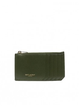 Y Fragments Zipped Card Case in Dark Pine